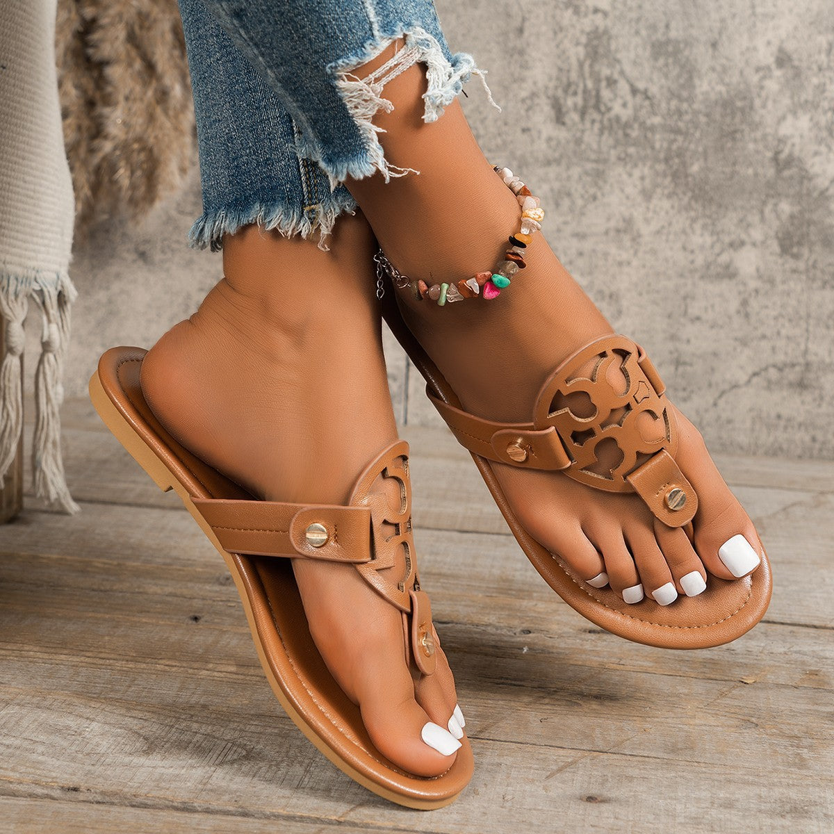 Herringbone Flat Sandals for Women
