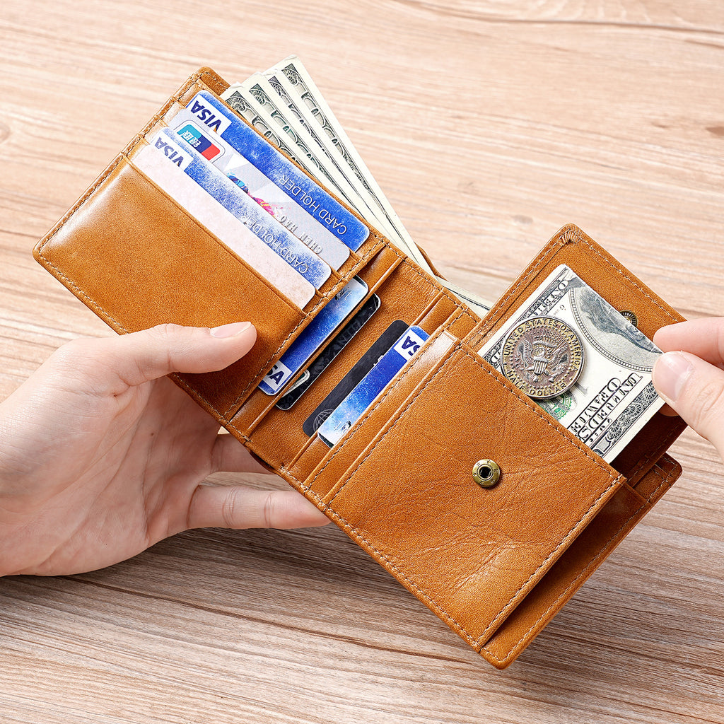 Oil-Waxed Cowhide RFID Mens Wallet