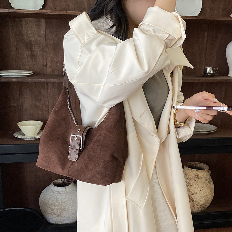 Retro Suede Shoulder Handbag