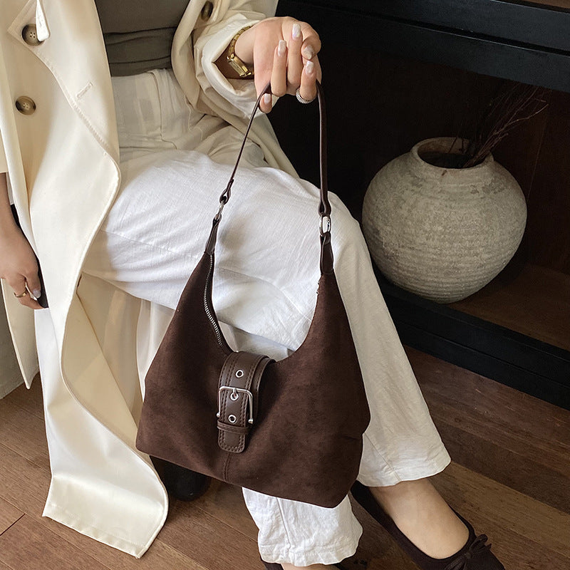 Vintage Suede Shoulder Bag for Women