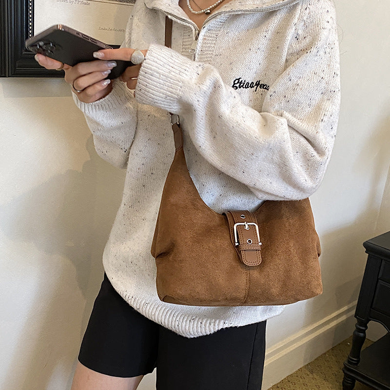 Retro Suede Shoulder Handbag