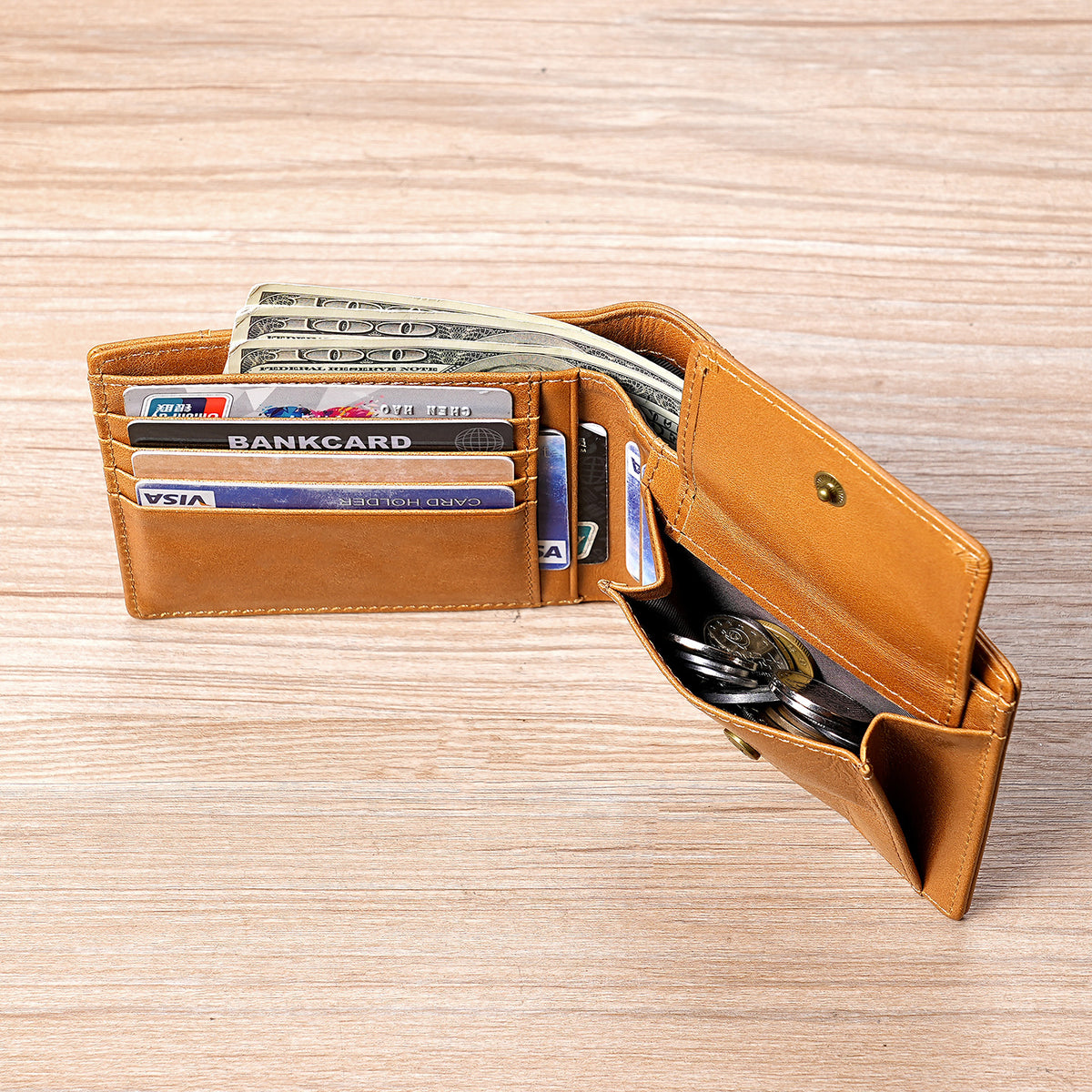 Oil-Waxed Cowhide RFID Mens Wallet