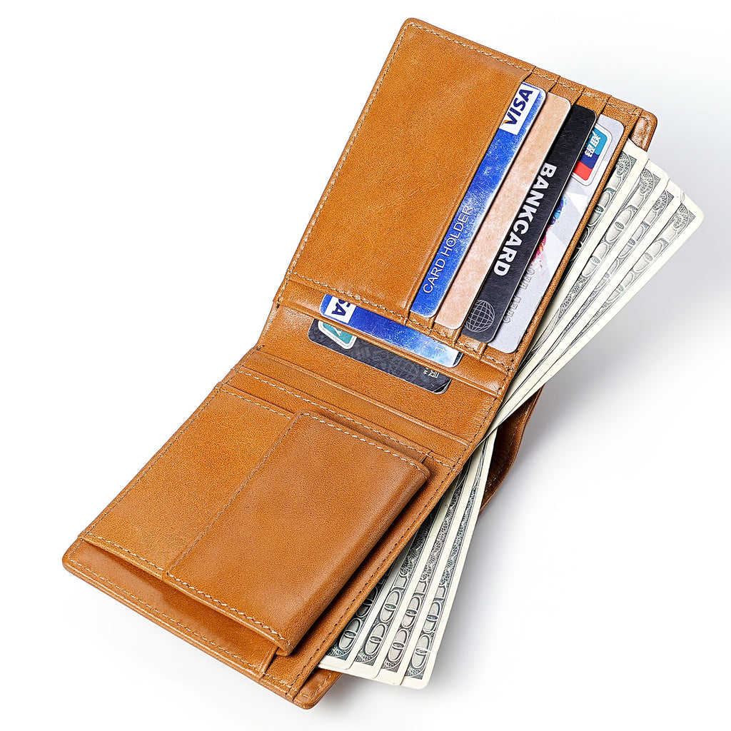 Oil-Waxed Cowhide RFID Mens Wallet