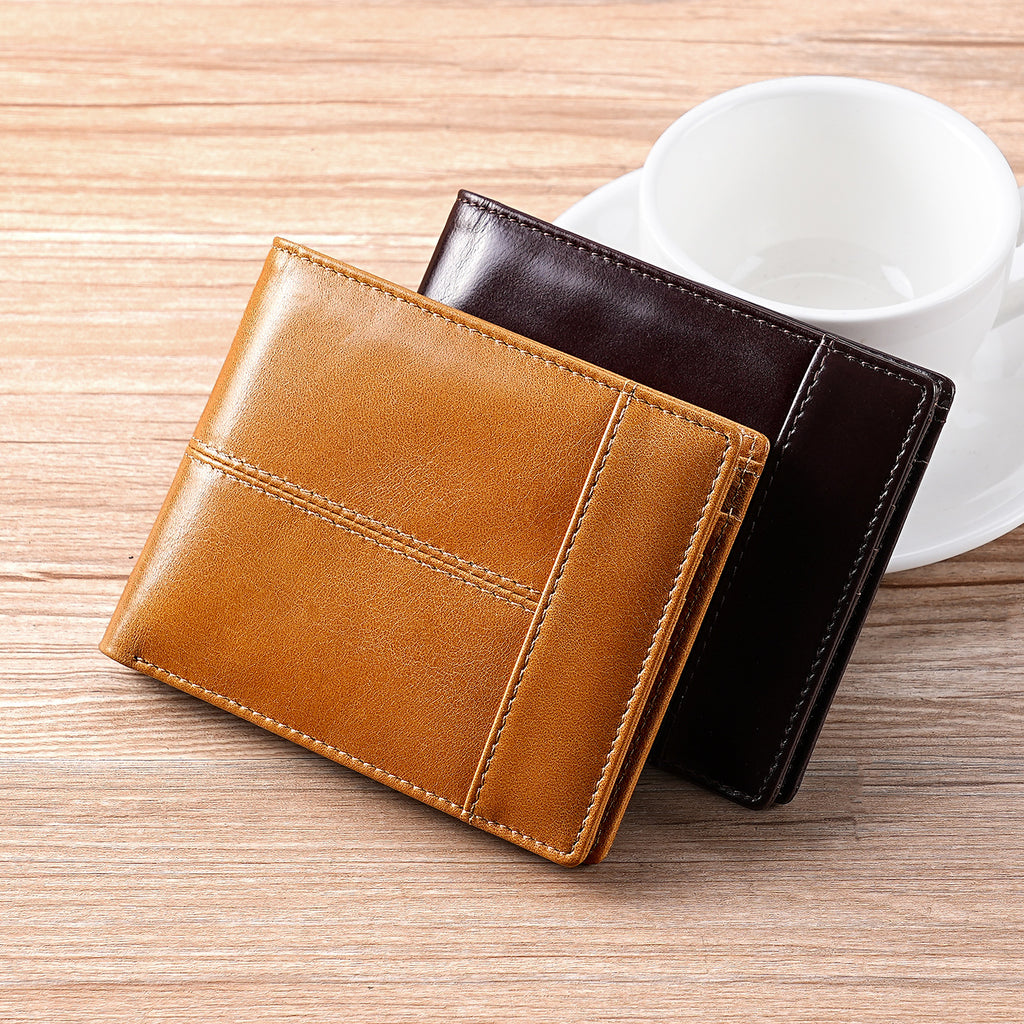 Oil-Waxed Cowhide RFID Mens Wallet