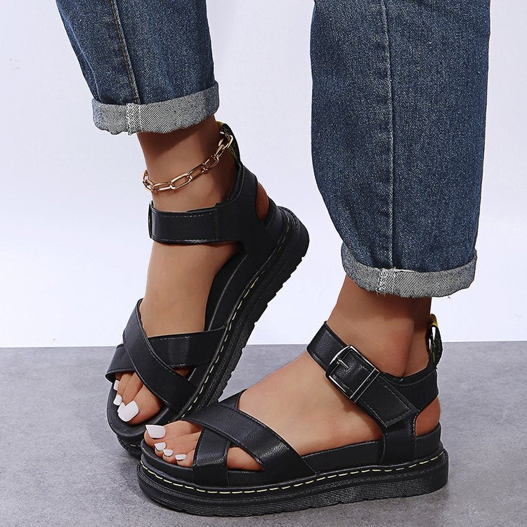 Womens Flat Roman Sandals Thick Hollow Out Sandals